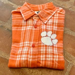 BOYS Clemson Tigers Wes and Willy Orange and White Plaid Flannel Shirt SIZE MED